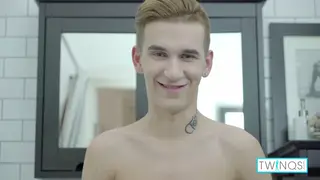 Blonde Twink Strokes Hard Cock in Steamy Bathroom