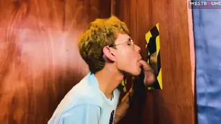 Blonde Latino Twink Takes Gloryhole Load Across Muscular Chest
