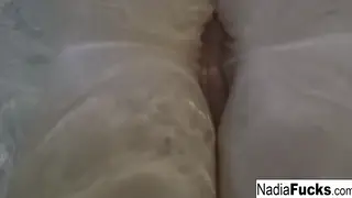 Blonde Beauty Bathes and Plays with Toys Alone