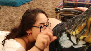 Curvy Latina in White Lingerie Gives Slow Blowjob