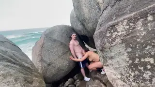 Latina Amateur Enjoys a Private Moment on Rocky Ground