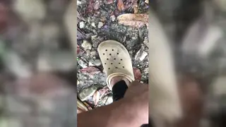 Curvy Latina Washes Naked in River While Husband Films