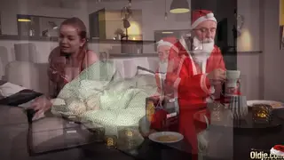 Petite Redhead Swallows Santa's Load After Deep Throat