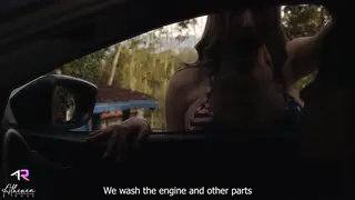 Blonde and Latina Women Share Intimate Car Wash Orgy