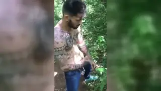 Tattooed Latino Jerks Off in Public Forest Orgy