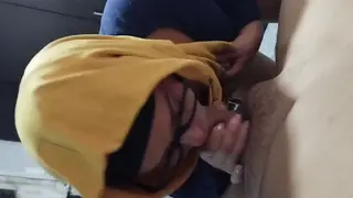 Redhead in Hijab Takes POV Blowjob from Stepdad