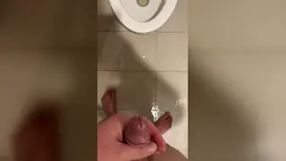 Mature European Man Pisses in Public Restroom