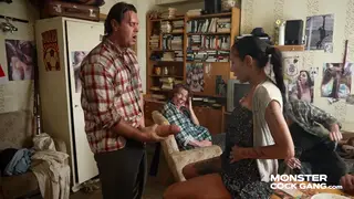 Tattooed MILF and Stepdaughter Share a Brutal Gangbang