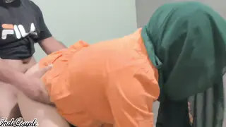Hijab Wife Rides Lover for Creampie While Husband Watches
