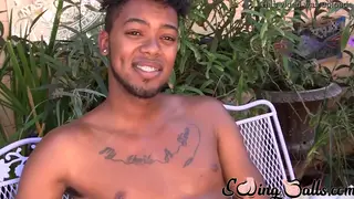 Ebony Solo Stud Shows Hairy Balls and Strokes to Cumshot