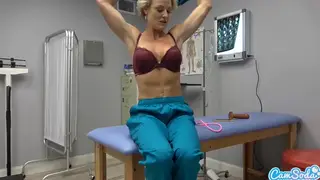 Busty Blonde Nurse Rides Toy in Hospital Exam Room