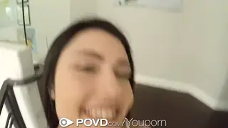 Brunette Takes a Facial After Bathroom Blowjob