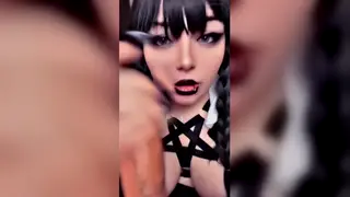 Curvy Tattooed Woman Performs POV Blowjob in Gothic Cosplay