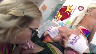 Blonde MILF Takes Anal Creampie in Threesome Power Play