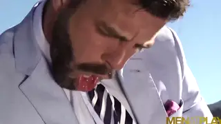 Latino Hunk Barebacks Colleague Outdoors in Suit