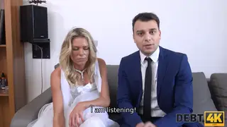Loan Shark Takes a Blonde Bride in Stockings While Her Groom Watches