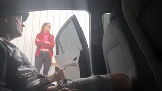 Redhead Flashes and Strokes Guy at Bus Stop