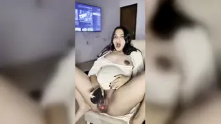 Heavily Pregnant Latina MILF Pleasures Herself With Toys