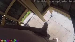Chubby Bear Strokes His Thick Cock Outdoors by the Pool