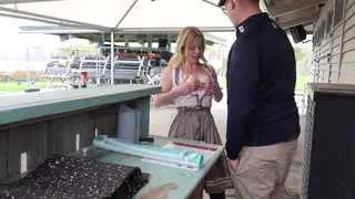 Blonde Bombshell Swallows Stranger's Load on the Beach