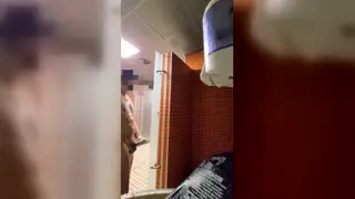 European Guy Strokes Uncut Cock in Gym Shower Until Facial