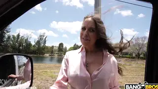 Busty Brunette MILF Rides Interracial Cock to Creampie