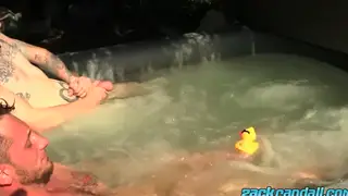 Redhead Teen Masturbates to Cumshot in Outdoor Jacuzzi