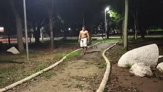 Hairy Hunk Strokes Uncut Monster Cock Outdoors