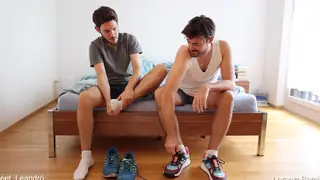 Muscular Couple Explores Foot Worship in Bedroom