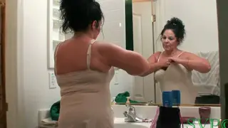Busty Mature Brunette Pleasures Herself with Toys in Bedroom