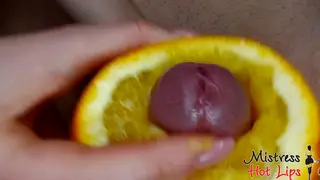 Brunette Mistress Gives Food Handjob and Ruined Orgasm