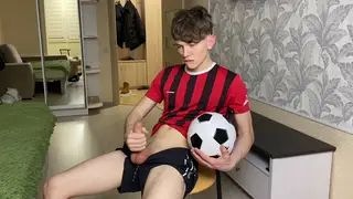 Teen Twink Strokes His Big Cock to Explosive Finish After Training