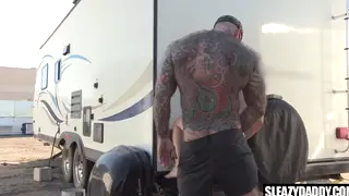 Hairy Bear Stepdad Barebacks Stepson Outside