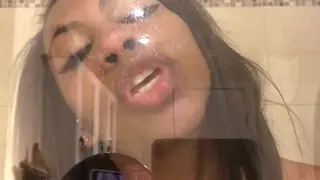 Ebony Brunette Worships Ass in Wet Shower ASMR
