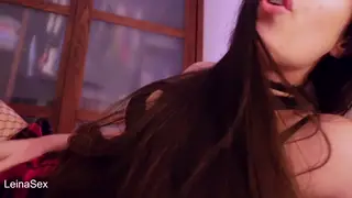 Brunette in Stockings Rides a Spirit on Halloween