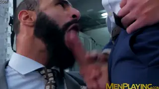 Hairy Bear Suits Up for Office Oral and Anal