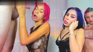 Petite Latina Swallows Two Cocks in a Deepthroat Gangbang