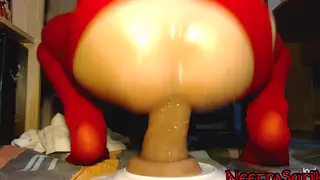 European Femboy Rides Toy in Stockings to Cumshot