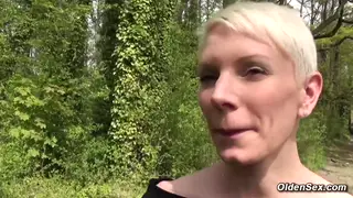 Blonde MILF Seduced Outdoors by Older Stranger