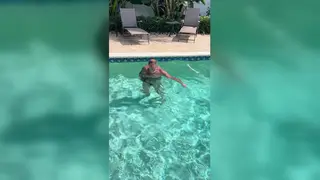 Hairy Mature Bear Strokes Thick Cock Poolside Outdoors