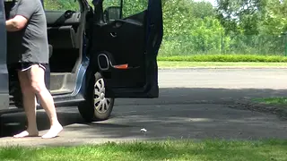 European Daddy Strokes Himself in a Parked Car