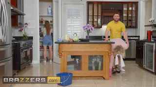 Blonde Curvy MILF Maid Seduces Client with Toys and Blowjob