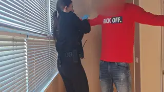 Petite Brunette Dominates in Police Roleplay Standing Up