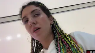 Brunette Gives Public Blowjob and Takes Facial in Mall