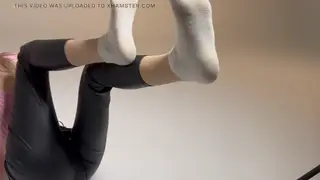 Blonde Femdom In Leggings Commands Foot Worship Session