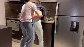 Latina Wife Enjoys Oral Pleasure in Kitchen Before Stepmom Arrives
