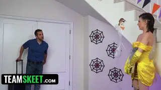 Asian Nanny Services Tattooed Boss During Halloween Prep