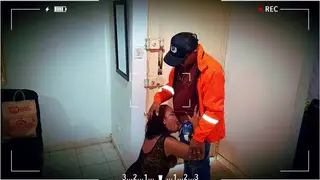 Latina MILF Services Delivery Guy Outdoors in Lingerie