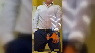 Mature Daddy Strokes and Pisses at His Office Desk