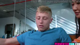 Asian Stepmom Rides Stepson in Cowgirl After Blowjob